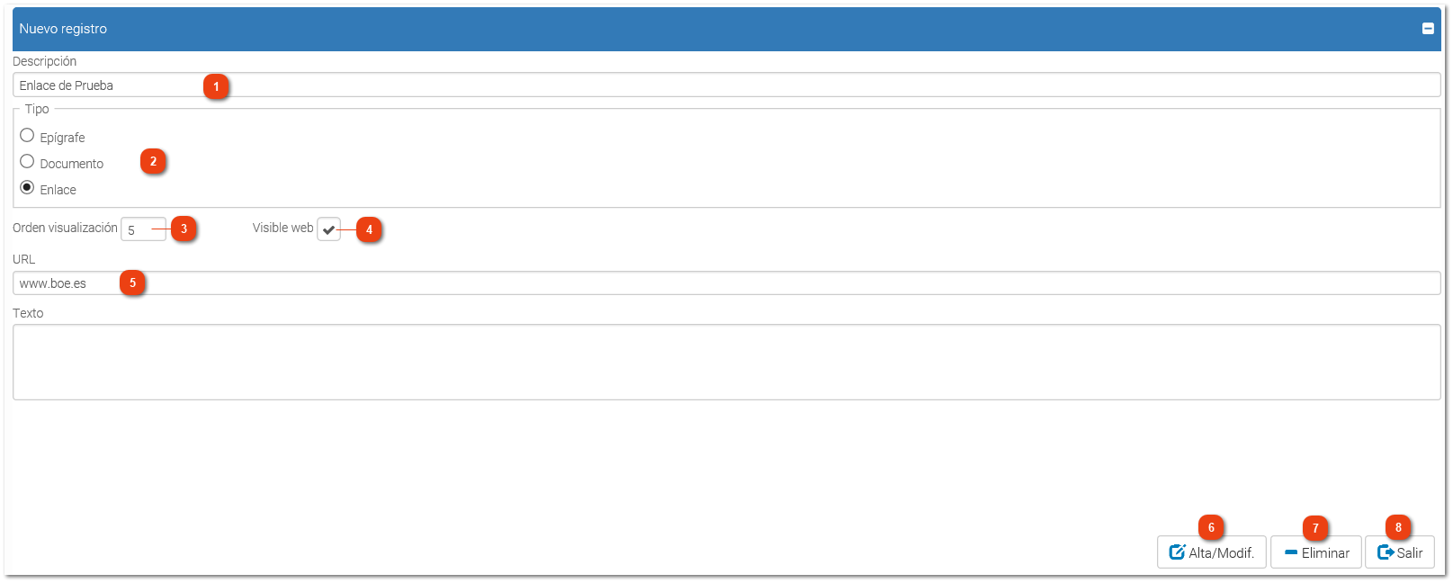 2.1.3. Nuevo Registro Enlace