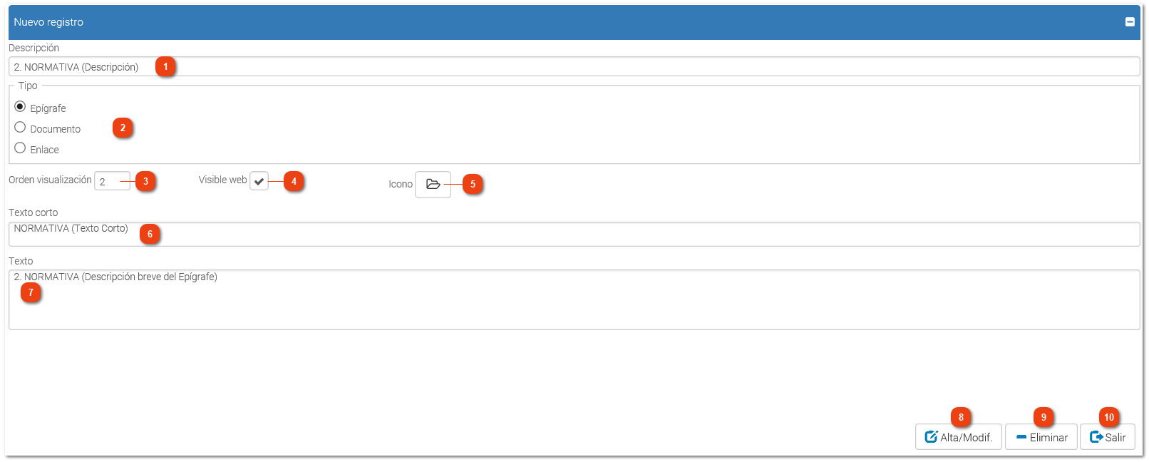 2.1.1. Nuevo Registro Epígrafe